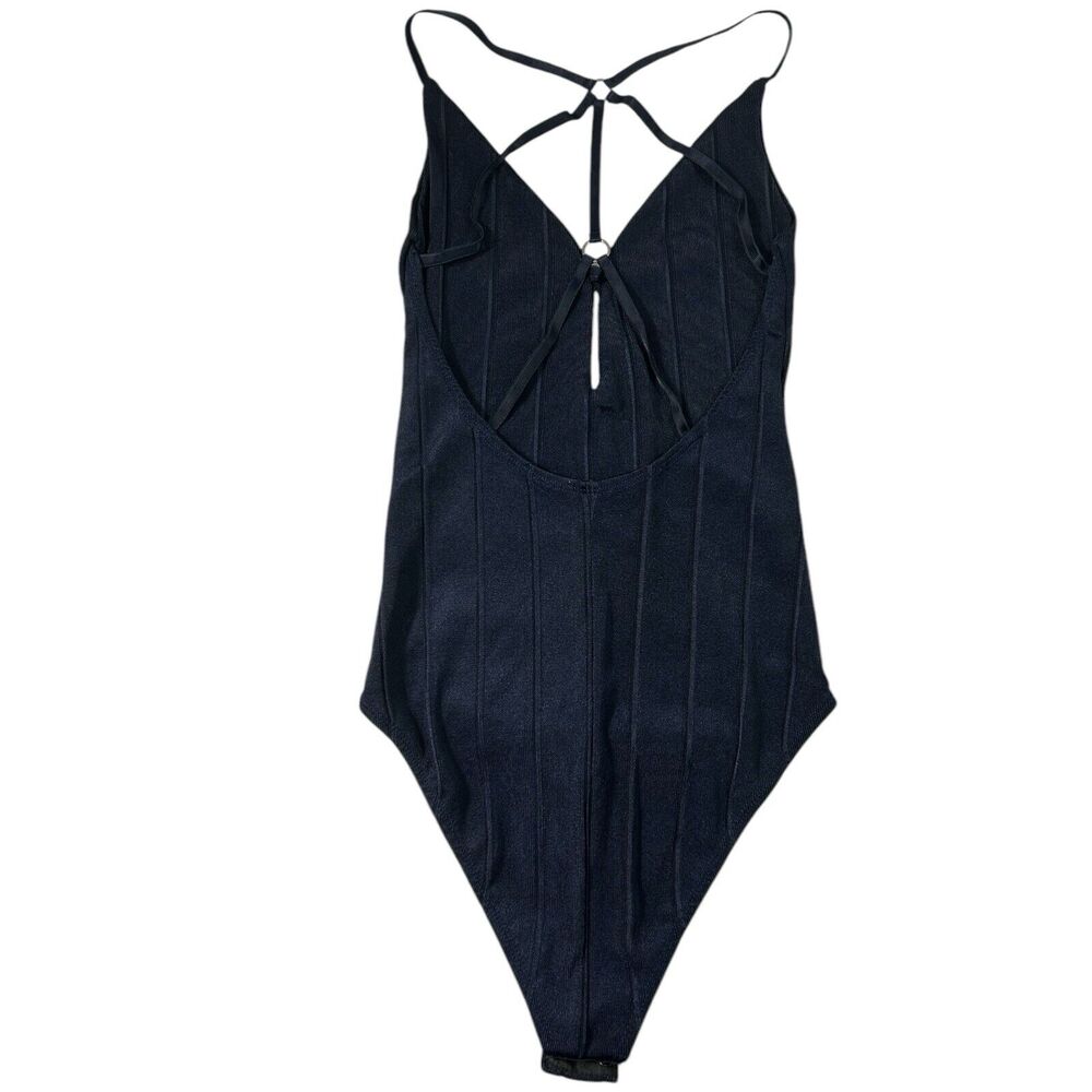 MY PLACE Navy Blue Strappy Open Back Bodysuit PP Ribbed Stretch Ring Detail - Picture 2 of 8